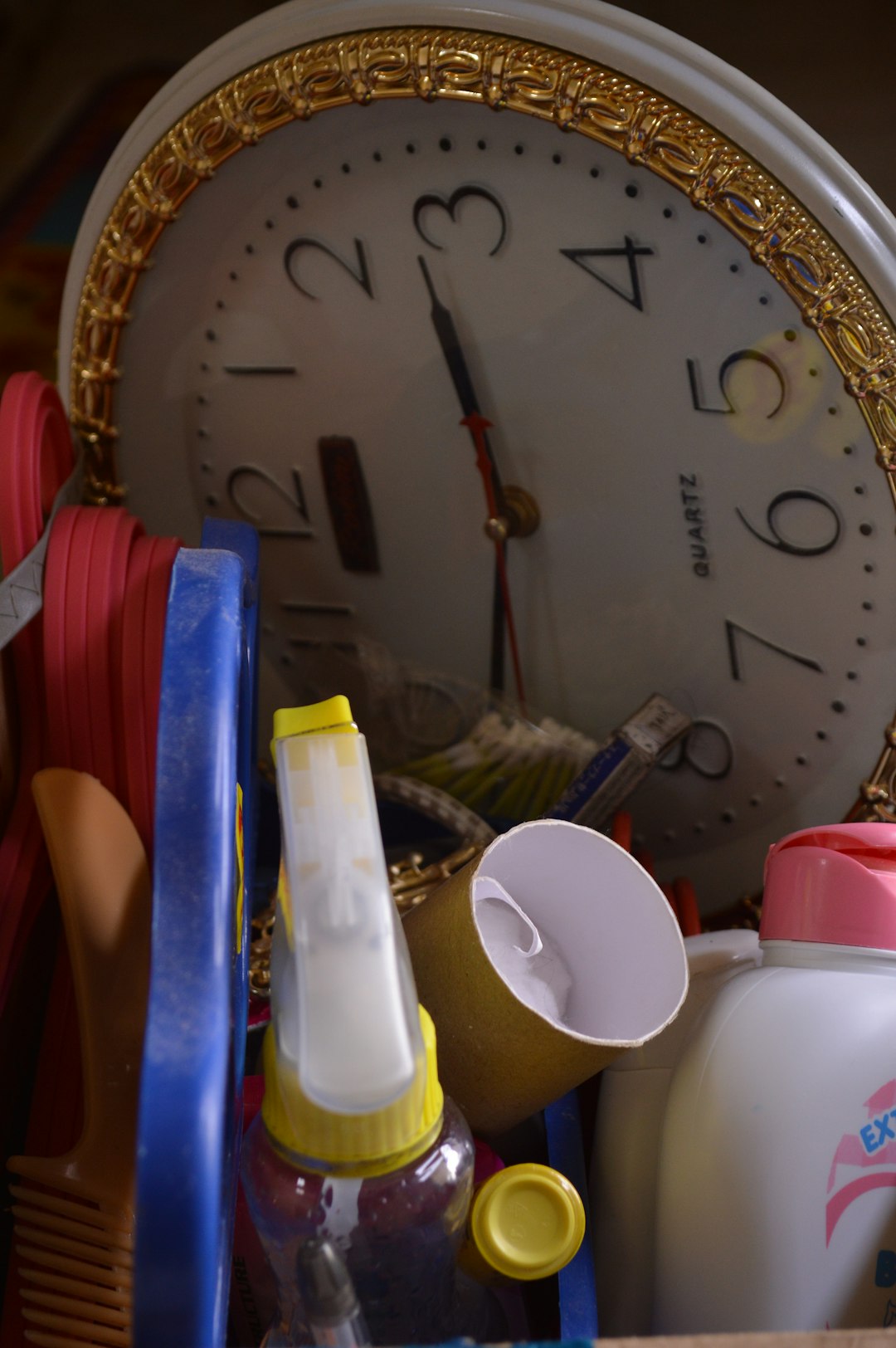 a cluttered scene with various objects in disarray